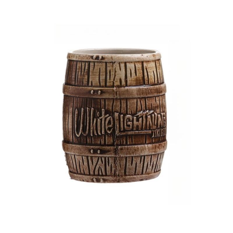 Hawaii Ceramic Tiki Mug Creative Cocktail Cup Easter Island Tiki Mugs Halloween Gift Barrel Shaped Wine Mug for Bar Accessories