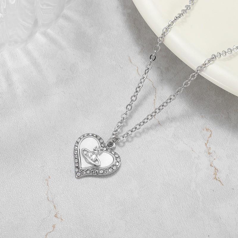 Herzanhänger der Kaiserinwitwe: Perlmutt Saturn Halskette, Damen Retro Leichter Luxus Schlüsselbeinkette.