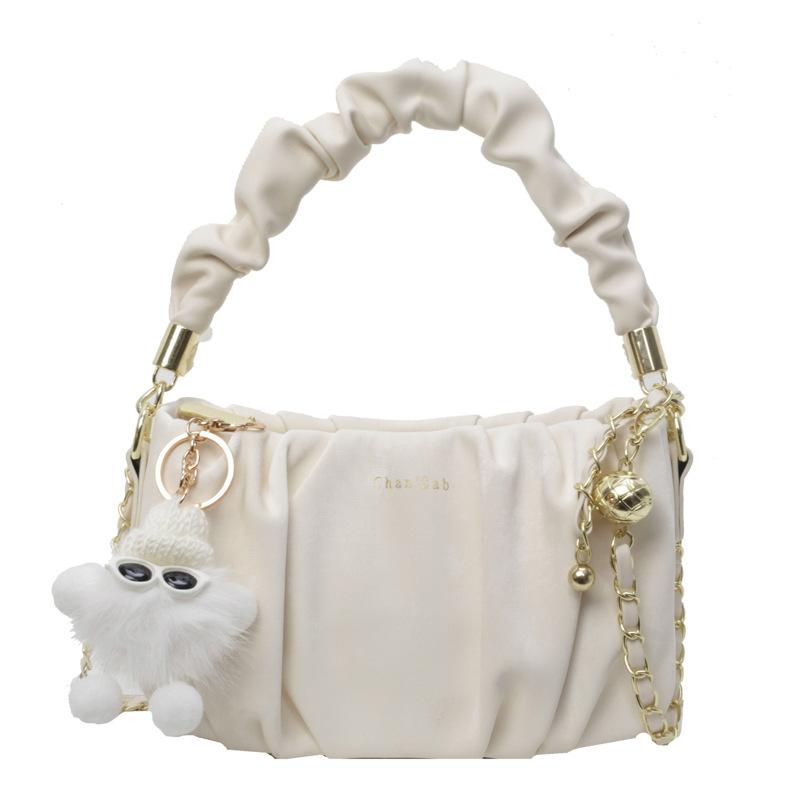Neue Tasche Damenmode Umhängetasche Vielseitige Lässige Ketten-Schultertasche Einfarbig Tragbare Plissierte Tasche