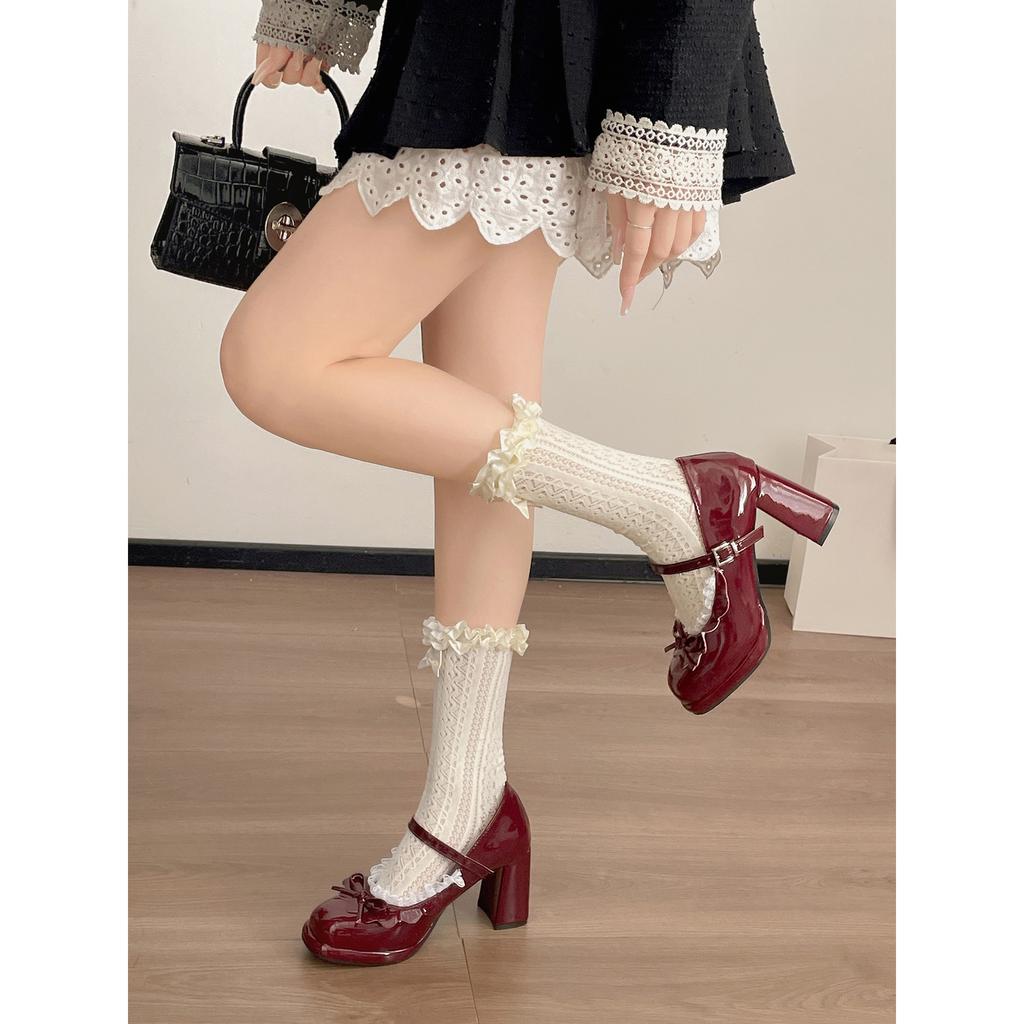 Wang Fan red thick heel high heels 2026 spring and autumn with skirt small Mary Jane shoes