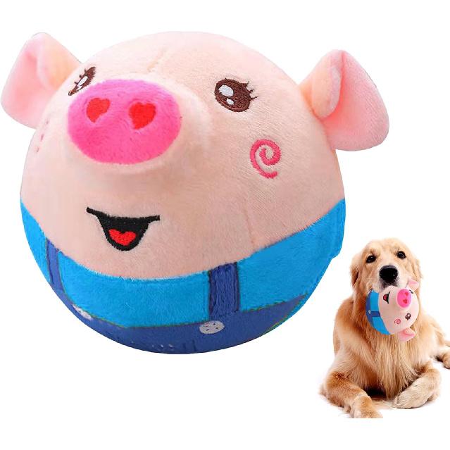 Active Moving Pet Plush Toy, Interactive Dog Pig Toy Pet Bouncing Balls, USB Rechargeable Interactive Washable Cartoon Pig Plush Sound Electronic Dog
