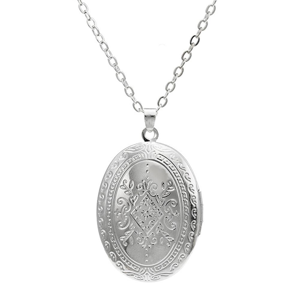 Pendant Necklace Oval Carved Flower Stripe Locket Pendant for Women серебряный