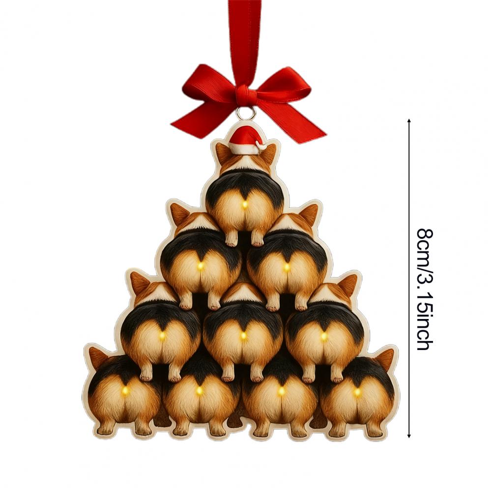 Acrylic Christmas Decor 2D Funny Dog Butt Stacking Xmas Tree Shaped Pendants for Tree Car Home Hanging Decor
