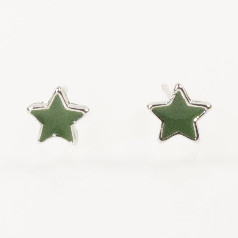 S925 Silver Needle Versatile Cute Lucky Little Star Stud Earrings Mini Pentagram Green Oil Drip Simple Earrings