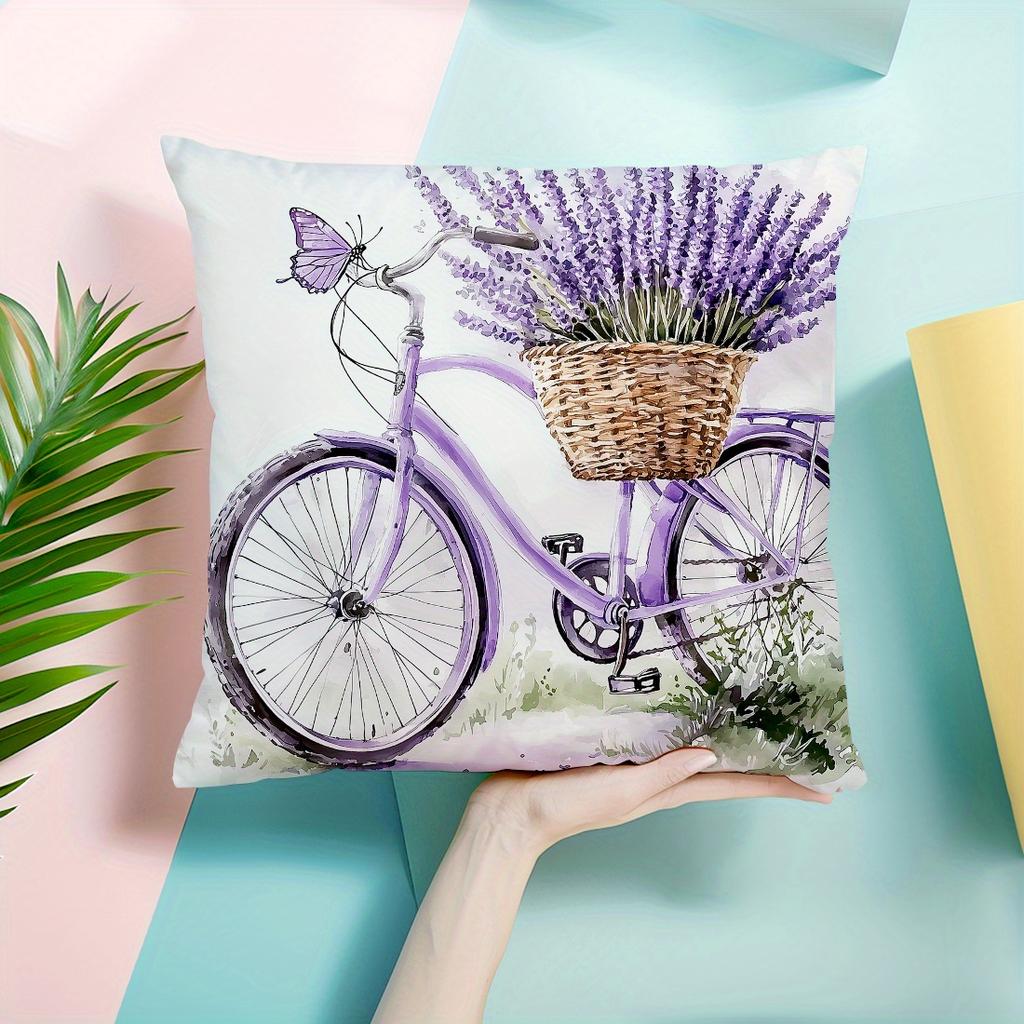 4pcs Purple Lavender Single-Sided Printed Throw Pillow Covers for Sofa, Insert Not Included
