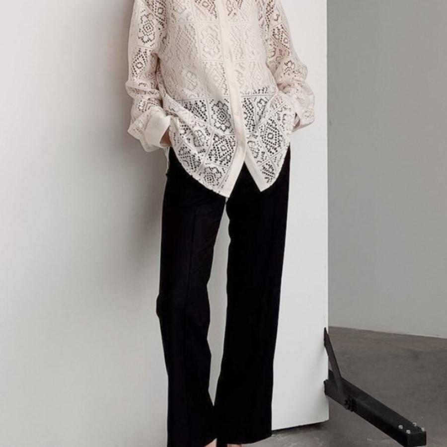 Fashionable High-End Retro Lace Hollow Shirt Versatile Commuting Long Sleeve Blouse Women's Hot Item