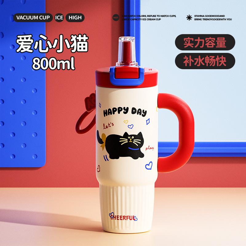 Creative Cartoon Trend Stainless Steel Thermos Cup Large Capacity Cute Straw Cup Portable Drinking Cup