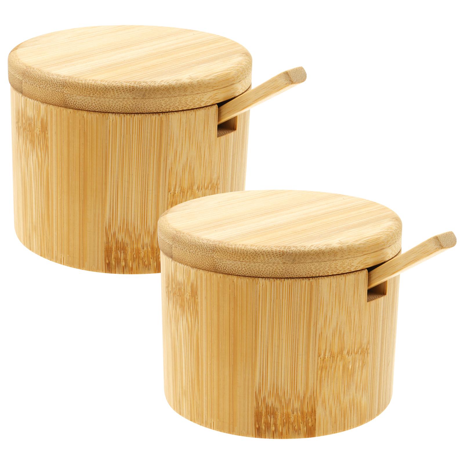 

2Pcs Double-deck Bamboo Seasoning Jars Salt Pepper Condiment Storage Pot with Magnetic Lid Kitchen Spice Sugar Container Holder