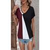 Women Color Block Print Loose Short Sleeve Casual Button T Shirt