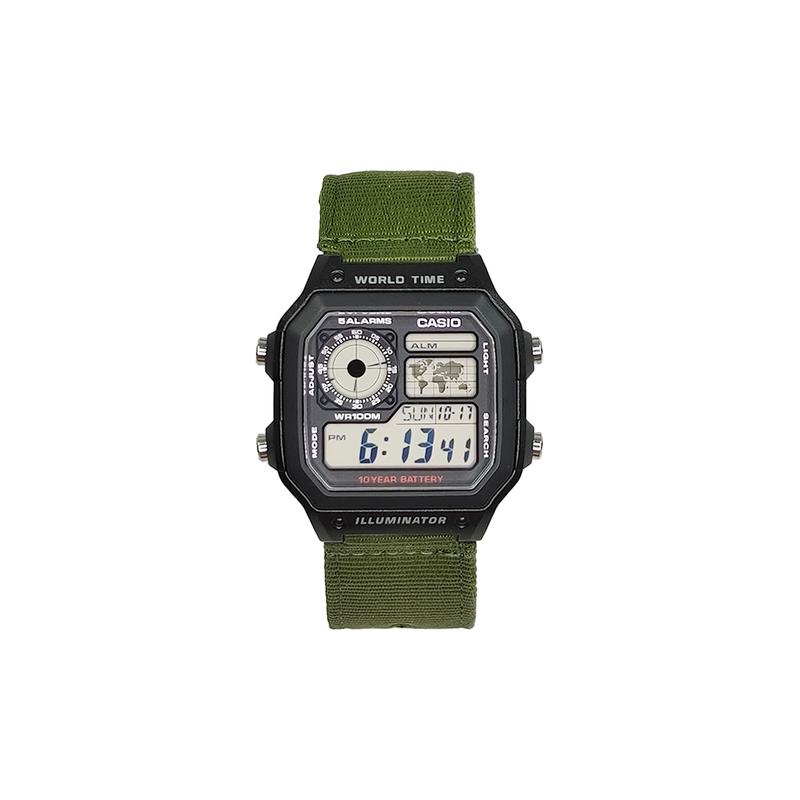 CASIO Customized watch modification series 10-year power AE-1200WH-1A modification-black square nylon army green Quartz AE-1200WH-1A