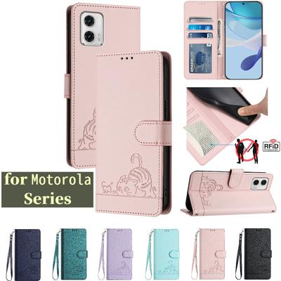 Чехол-кошелек из 6-цветной искусственной кожи с рисунком «кошки-мышки» для Motorola Moto E13,E20,E30,E40,Moto G,Moto G Play,G04,G05,G13,G23,G53...