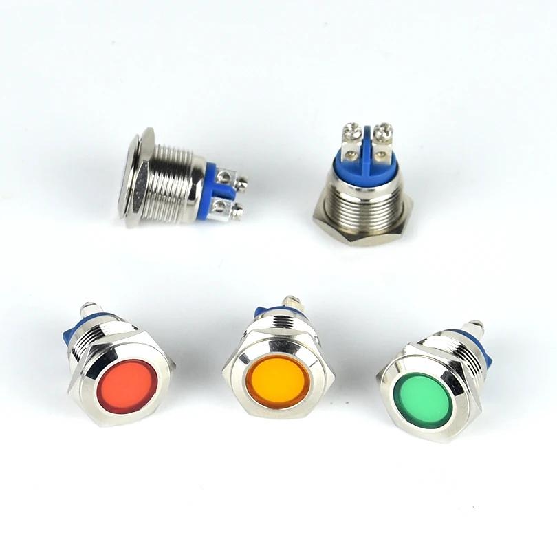 LED Indicator 16mm Metal Waterproof Indicator Lead Terminal With Bolt Foot Ring Connector 12V 220V Red  Orange Green Blue White