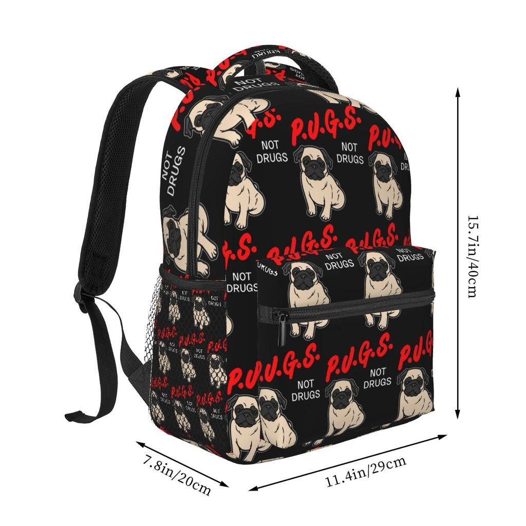 Pugs Not Drugs 80s Durf Hond Student Rugzak Schooltas Wandelen Reizen Dagrugzak voor Jongens Meisjes Mode Boekentas Schoudertassen