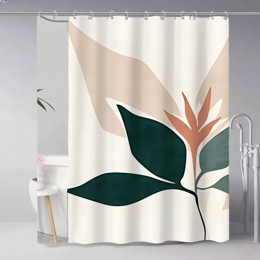 Orange Bohemian Leaves Shower Curtain, Bathroom Decorative Shower Curtain, Waterproof Curtain With Hooks