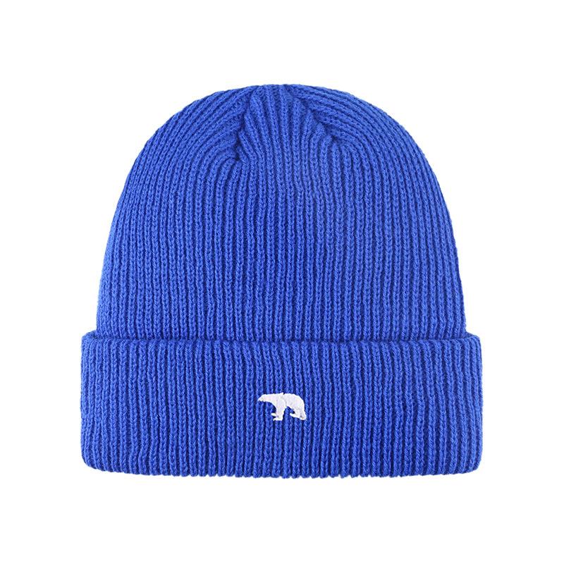 New Autumn and Winter Polar Bear Embroidered Knitted Hat for Women Korean Style Versatile Face Showing Small Wool Hat Warm Ear Protection Cold Hat