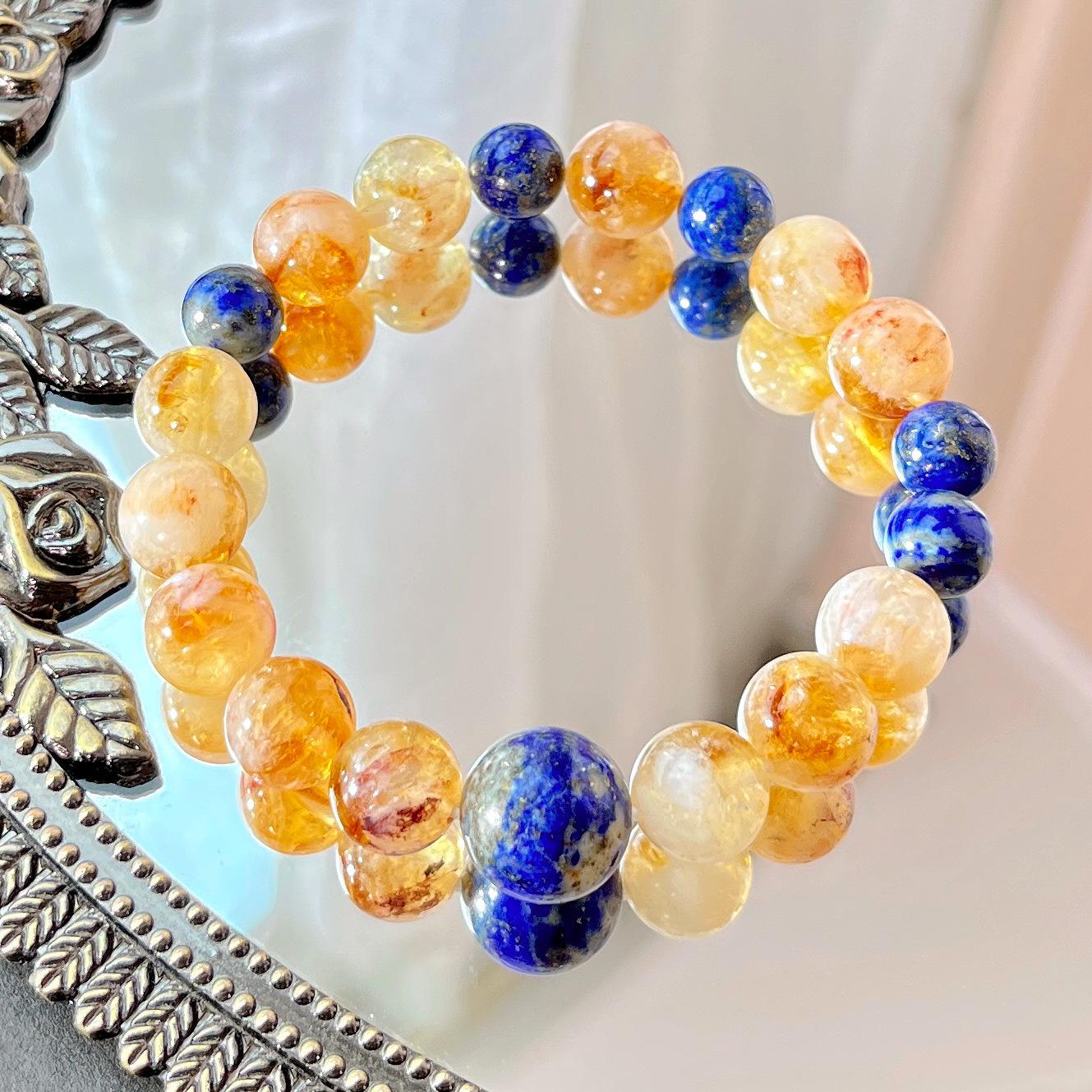 10Mm Natural Honey Milk Cover Citrine Lapis Design Bracelet Bracelet