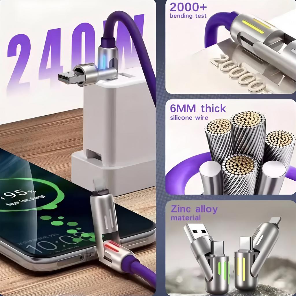 4-IN-1 240W USB Type C To USB C Cable PD Fast Charger Wire For iPhone 15 14 13 11 iPad Xiaomi Samsung Tablet 1M Data Cord