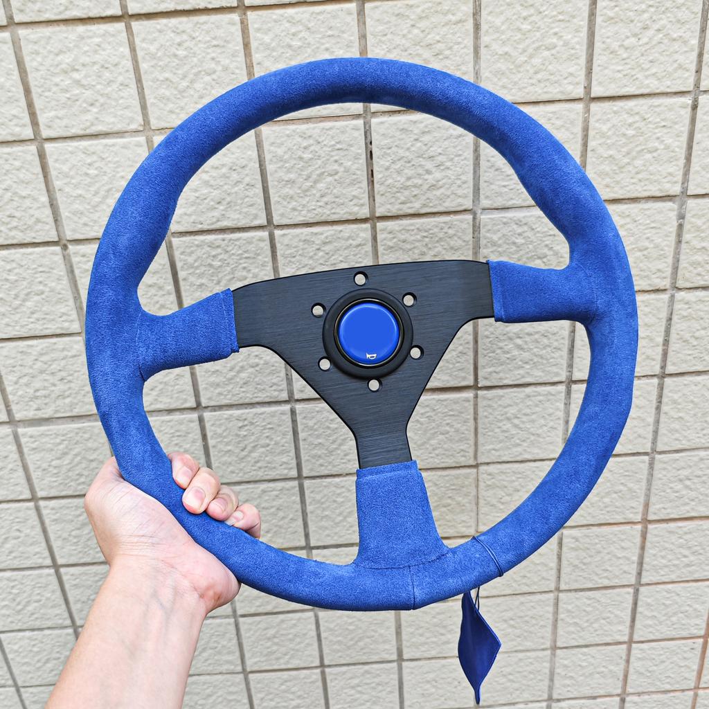 JDM 14Inch 350mm Car Rally Sports Steering Wheel Red/Blue Suede Leather Racing Steering Wheels