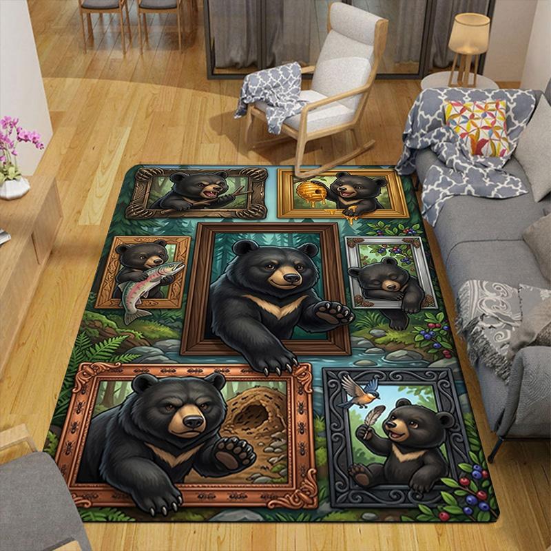 Bear Family Frames Pattern Rug Floor Mat for Living Room or Bedroom Soft and Comfortable Carpet a Gift for Birthday and Holiday.