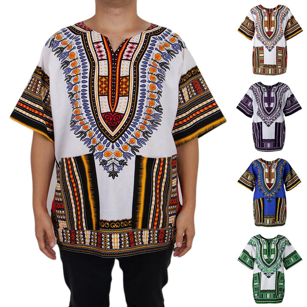 Unisex African Prints Dress Cotton Dashiki Shirt Ethnic Caftan