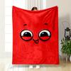 Playful Cartoon Face with Big Eyes and Tongue Sticking Out On Red. for All Seasons Blanket Lunch Break Throw Gift