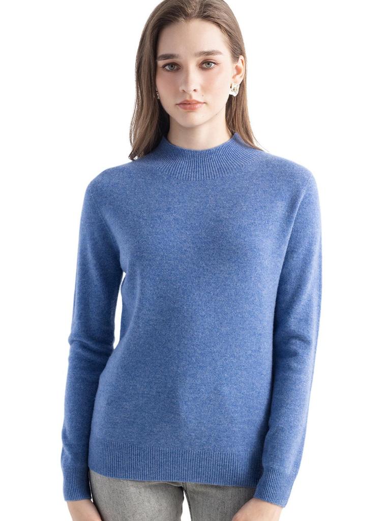 Women's Slimming Wool Long-Sleeve Half-High Neck Top - Solid Color, Versatile Basic