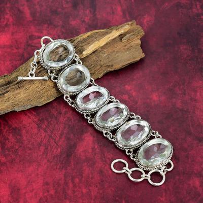 White Topaz Gemstone 925 Solid Sterling Silver Jewelry Bracelet, Wonderful Topaz Bracelet For Her, Topaz Handmade Jewelry For Love