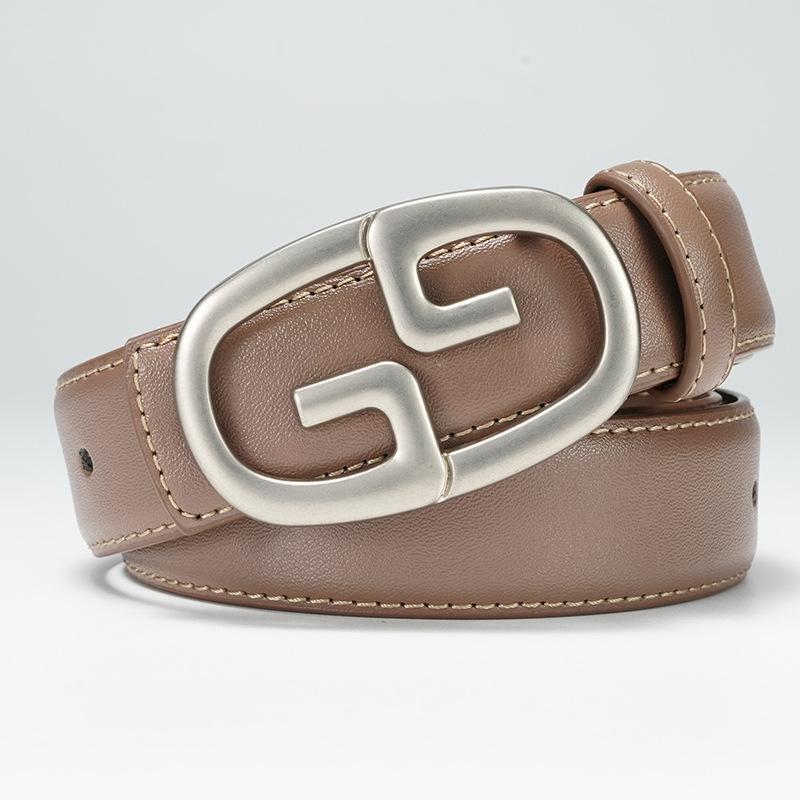 New Women's Belt Smooth Buckle Belt for Women's Pure Cowhide Versatile Simple Denim Suit Skirt Belt