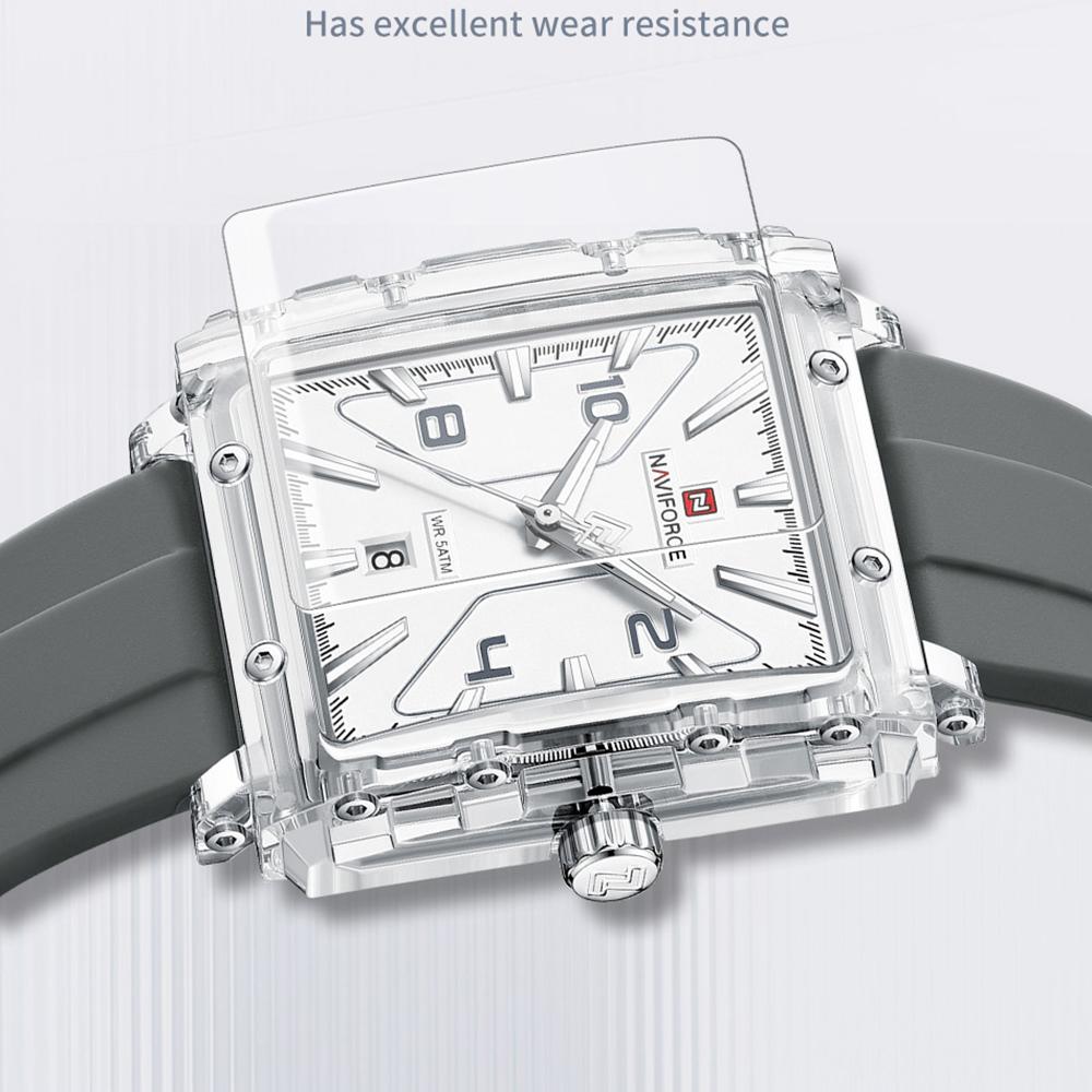 Naviforce Original Men Watch Lightweight Plastic Case Silicone Strap 50m Waterproof Luminous Pointer Square Men Fashion Casual Watch NF6112