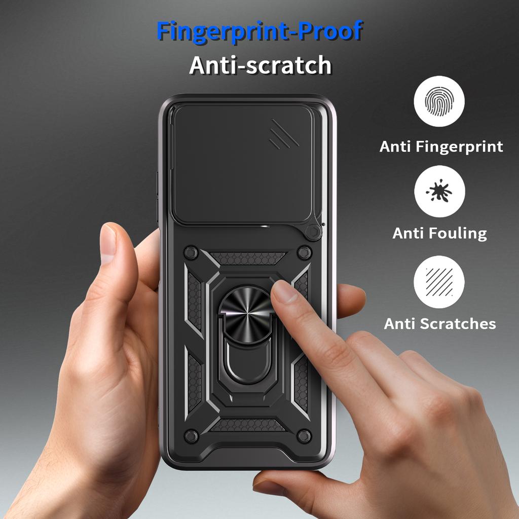 For itel A90 4G Case with Slide Camera Lid PC+TPU Kickstand Phone Cover