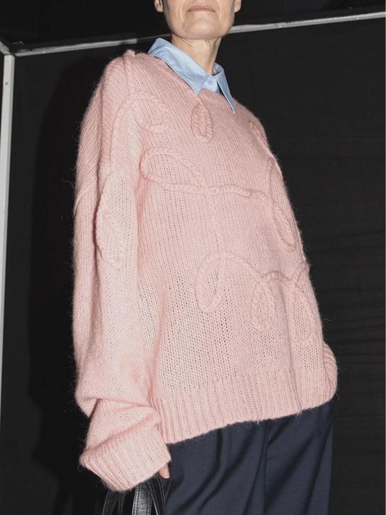 2024 Autumn Solid Color Wool Sweater: Cozy Long-Sleeved Knit with Irregular Embroidery for a Stylish Commute