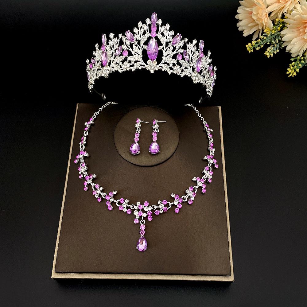 New Bridal Tiara Necklace Three Piece Set Crown Wedding Accessories Bridal Set