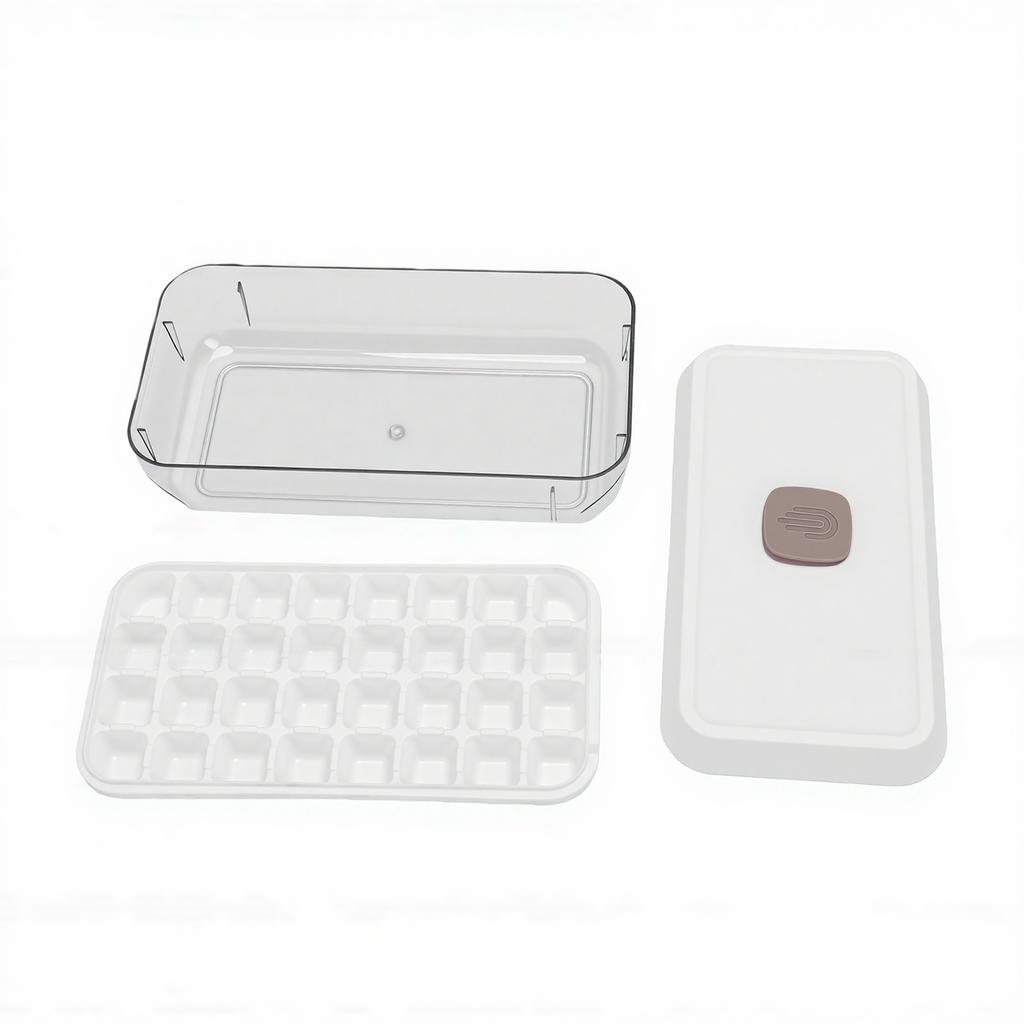 Ice Cube Tray with Lid Bin Scoop Stackable Storage Easy Release Press Type Ice Maker for Freezer
