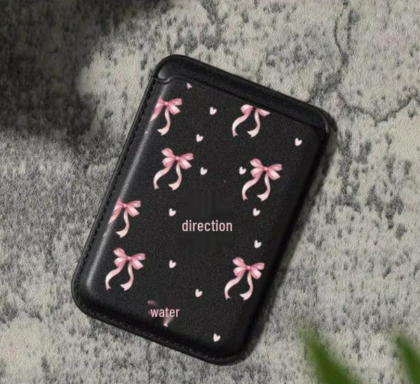 Magnetic Leather Pink Bow Card Holder for MagSafe Apple Phone Case Single Card Pocket
