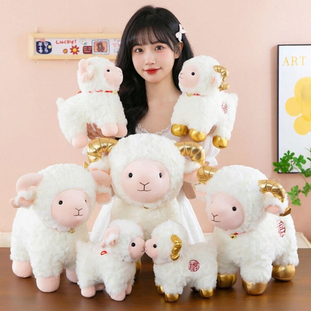 With Bell Sheep Plush Toy Curly Hair Goat Doll Collection Zodiac Sheep Plush  Company Party