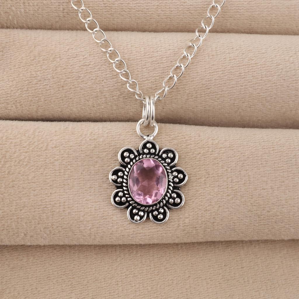 Morganite Gemstone 925 Sterling Silver Jewelry Designer Wedding Pendant 1.37" For Women CP-40-11