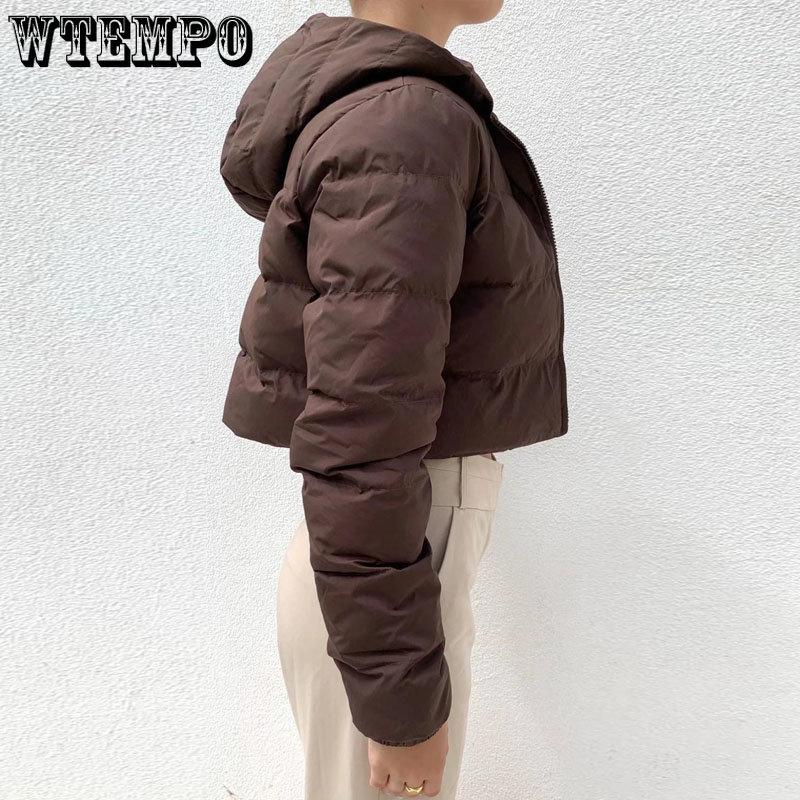 Giacche imbottite in cotone con cappuccio da donna Autunno Inverno Cappotto corto marrone nero Donna Solido Casual caldo con cerniera Parka Streetwear