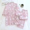 GMXIA Pajamas Women's Spring and Autumn Cotton Gauze Breathable Three-quarter Sleeve Home Wear Two-piece Set Summer Light Style Pajama Sets