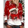 Women's Autumn/Winter New Arrival Christmas Apparel, Christmas Pattern Plush-Feel Fabric Crew Neck Long Sleeve T-Shirt