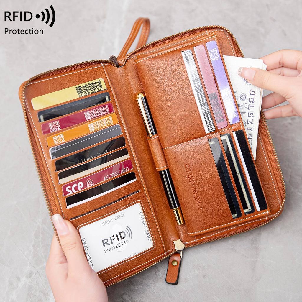 New anti-theft brush women's wallet large capacity clutch bag retro multi-card long wallet