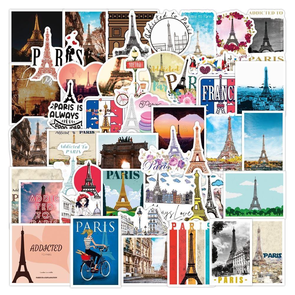 10/50Pcs Personal Creativity Paris Eiffel Tower Sticker Graffiti Stickers Trunk Car Stickers Cartoon Custom Stickers