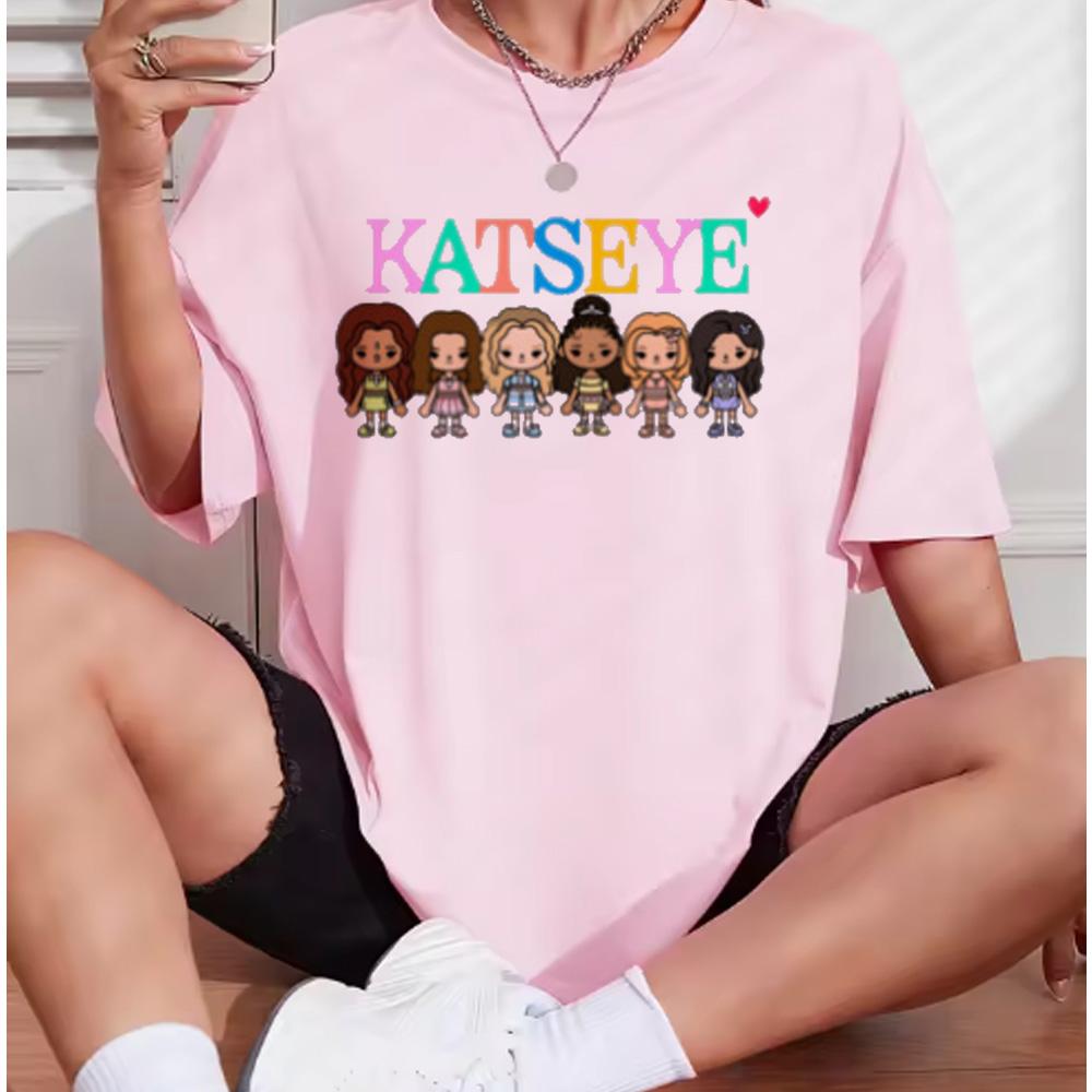 Katseye Beautiful Chaos Pink Gray T-shirts Kpop Tee Women and Unisex Oversized Tee Graphic Short Sleeve T-Shirt Unisex Tops