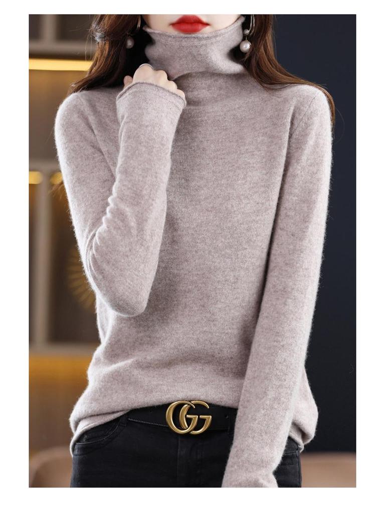 Women's Pure Wool Turtleneck Sweater - Autumn/Winter Fashionable Knitted Cashmere Pullover