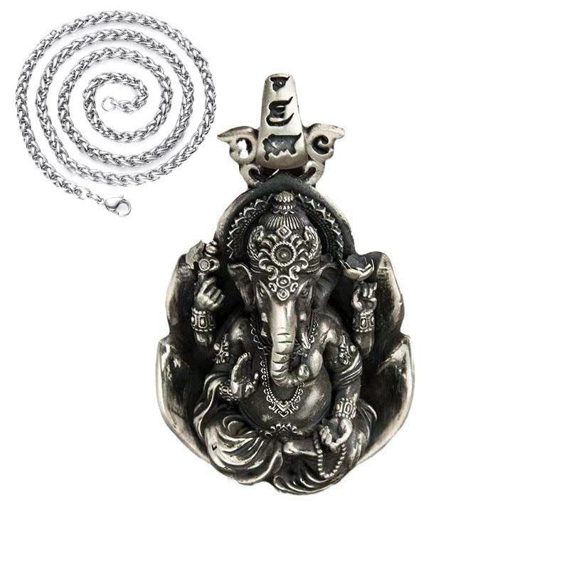 

Original Thai silver 925 charm elephant Buddha statue necklace domineering retro ethnic style pendant banquet jewelry 45cm серебряный