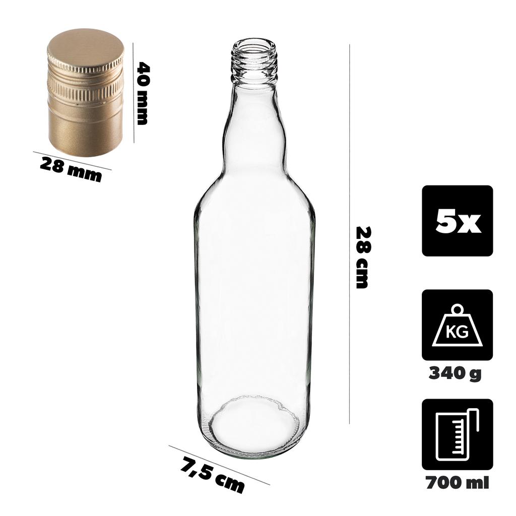 KADAX Glass Bottle 700ml With Long Cap 5pcs.