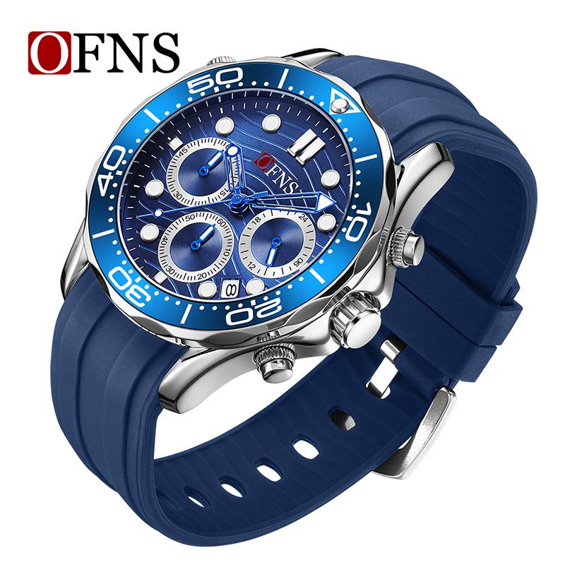 Oufannishi Men's Multifunction Waterproof Quartz Chronograph Wristwatch with Six-Hand Calendar