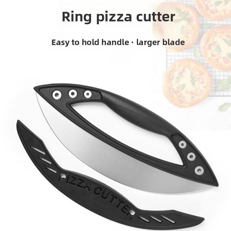 Stainless Steel Semi Circular Pizza Cutter with Blade Cover for Slicing Pizza Herbs and Dough Premium Kitchen Tool