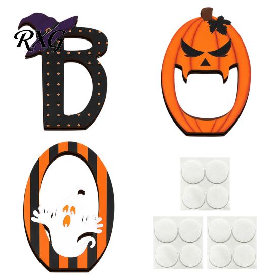 Flexible Halloween Tabletop Display Wooden BOO Ornaments for Tiered Tray Decor, Solid Wood Signs Creative Letter Decorations Festive Holiday
