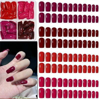 96 Stück 4-Farben Glänzende Maniküre, Glänzende Einfarbige Falsche Nägel, Vollabdeckende Künstliche Nägel Für Natürlichen Look Maniküre