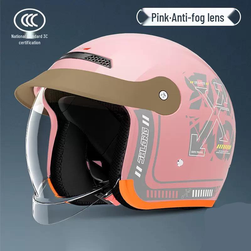 Junhao Electric Motorcycle Helmet with Hidden Lens - Unisex DOT-Certified Retro Harley Style